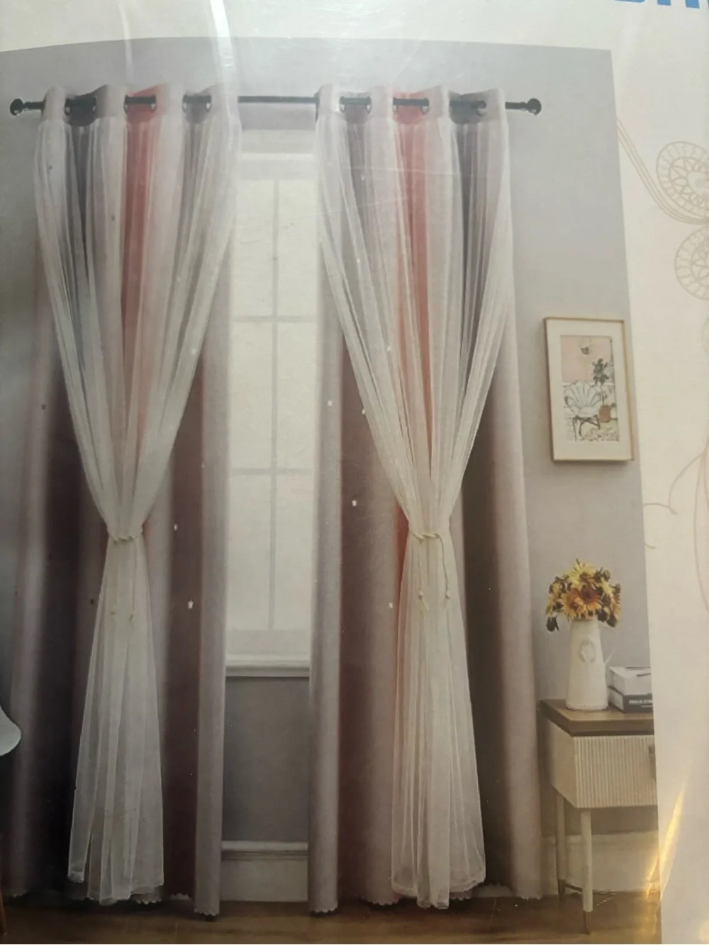 Grey Pink White2-Piece Grommet Curtain Set X 2